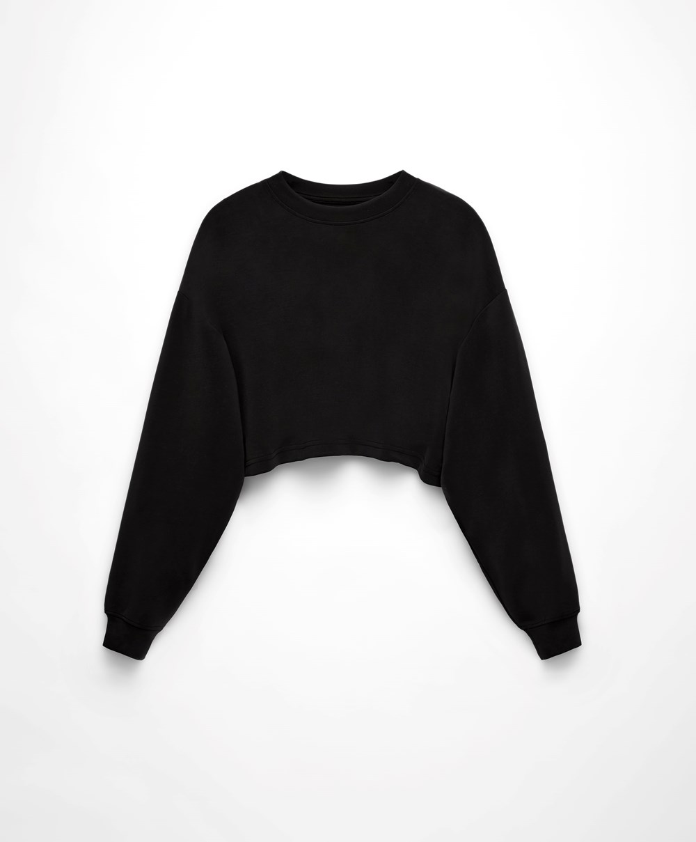 Oysho Crop Modal Sweatshirt Svarte | VIKW37045