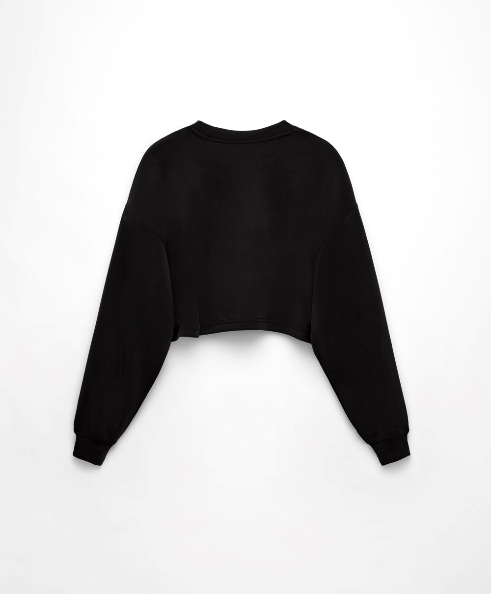 Oysho Crop Modal Sweatshirt Svarte | VIKW37045