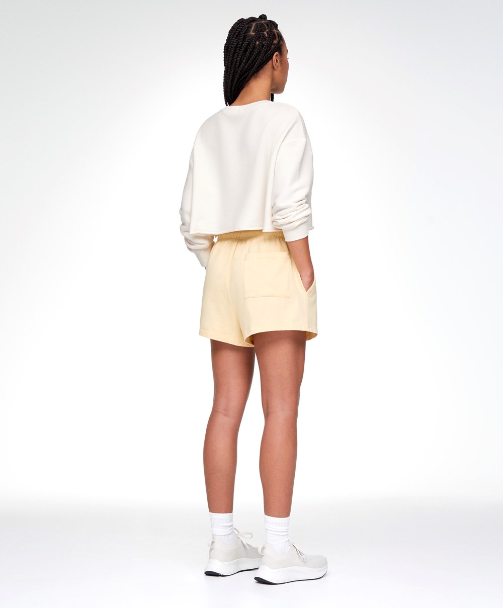 Oysho Cropped Bomull Sweatshirt Cream-white | VMEA76048