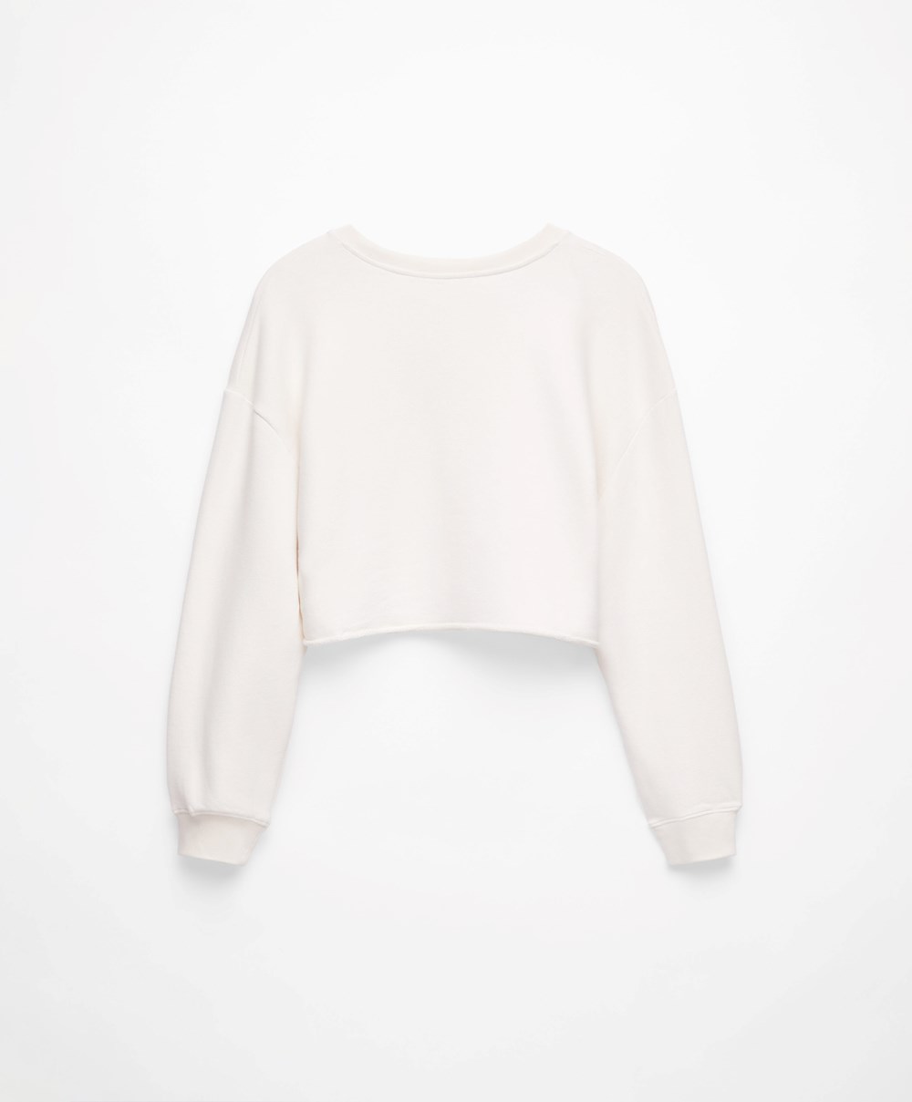 Oysho Cropped Bomull Sweatshirt Cream-white | VMEA76048