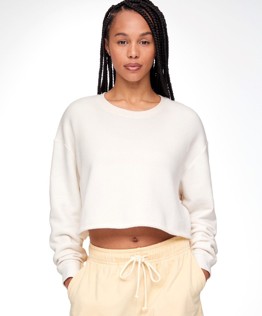 Oysho Cropped Bomull Sweatshirt Cream-white | VMEA76048