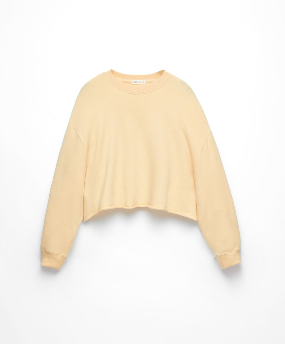 Oysho Cropped Bomull Sweatshirt Gul | JMYL85973