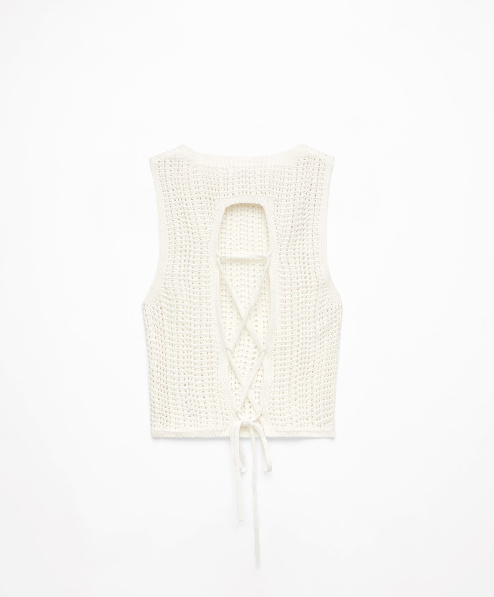 Oysho Cropped Crochet Top Bone Whte | BWNF74315