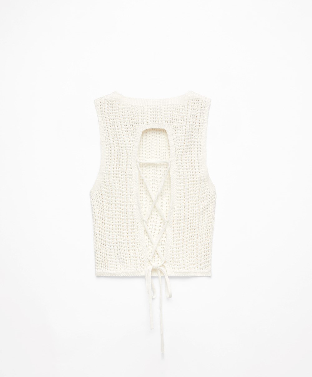 Oysho Cropped Crochet Top Bone Whte | CSBQ79365