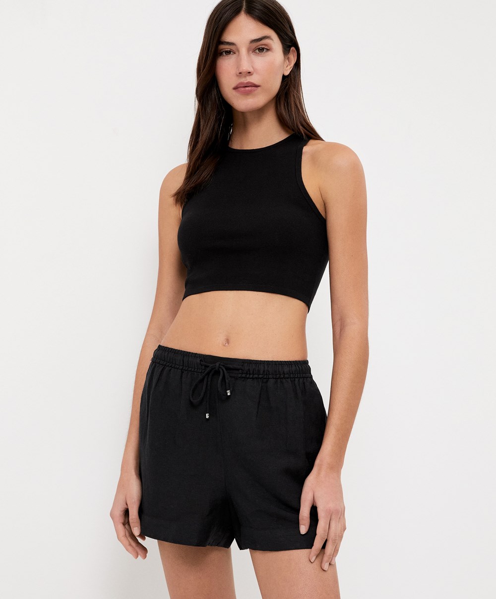 Oysho Cropped Knit Top Svarte | LBWE40279