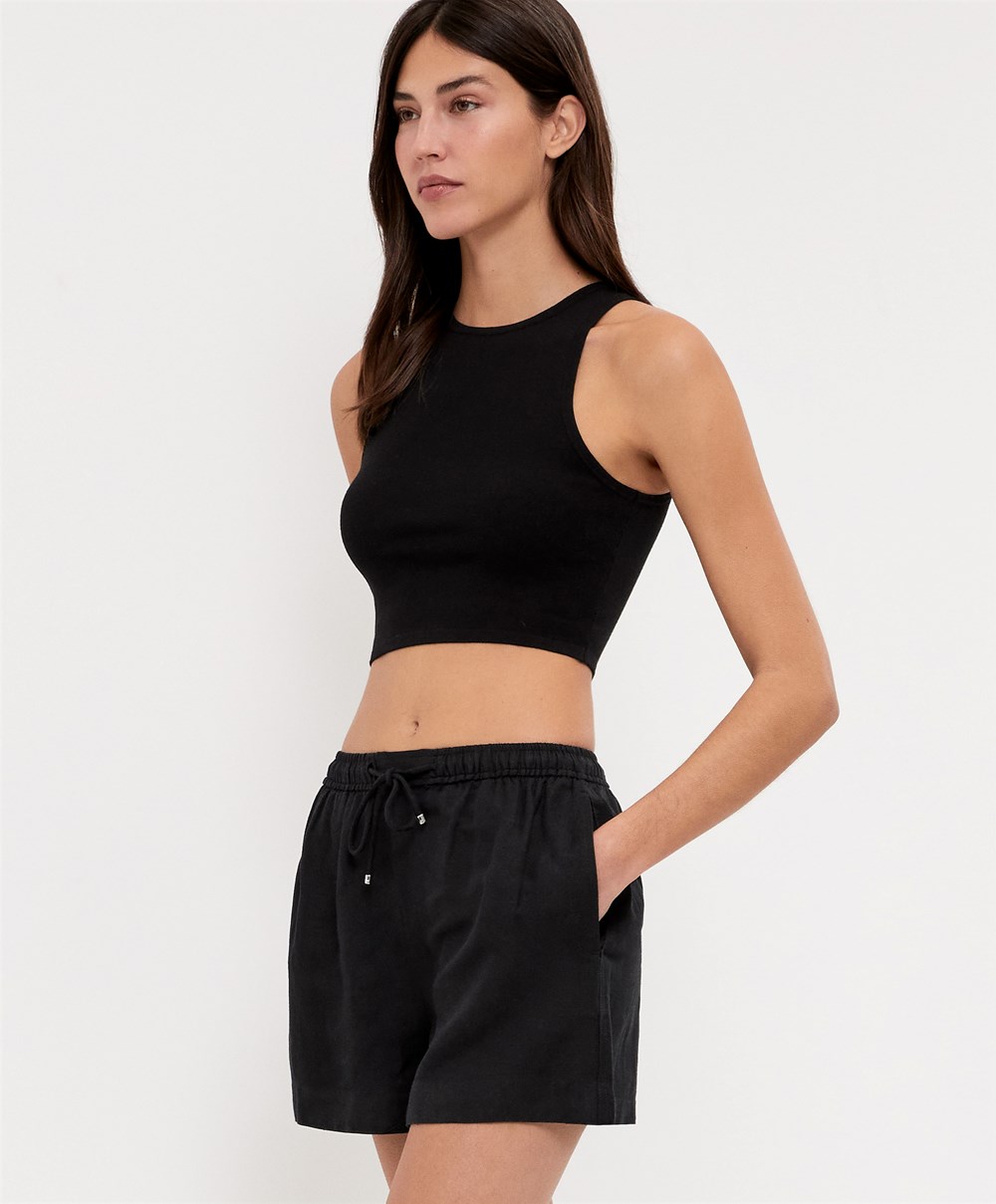 Oysho Cropped Knit Top Svarte | LBWE40279