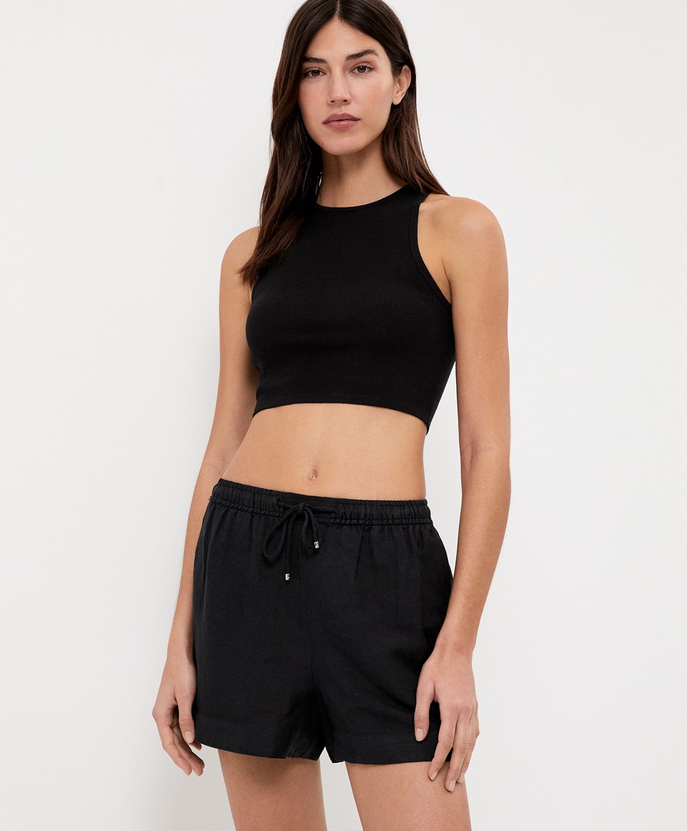 Oysho Cropped Knit Top Svarte | MSDO81903