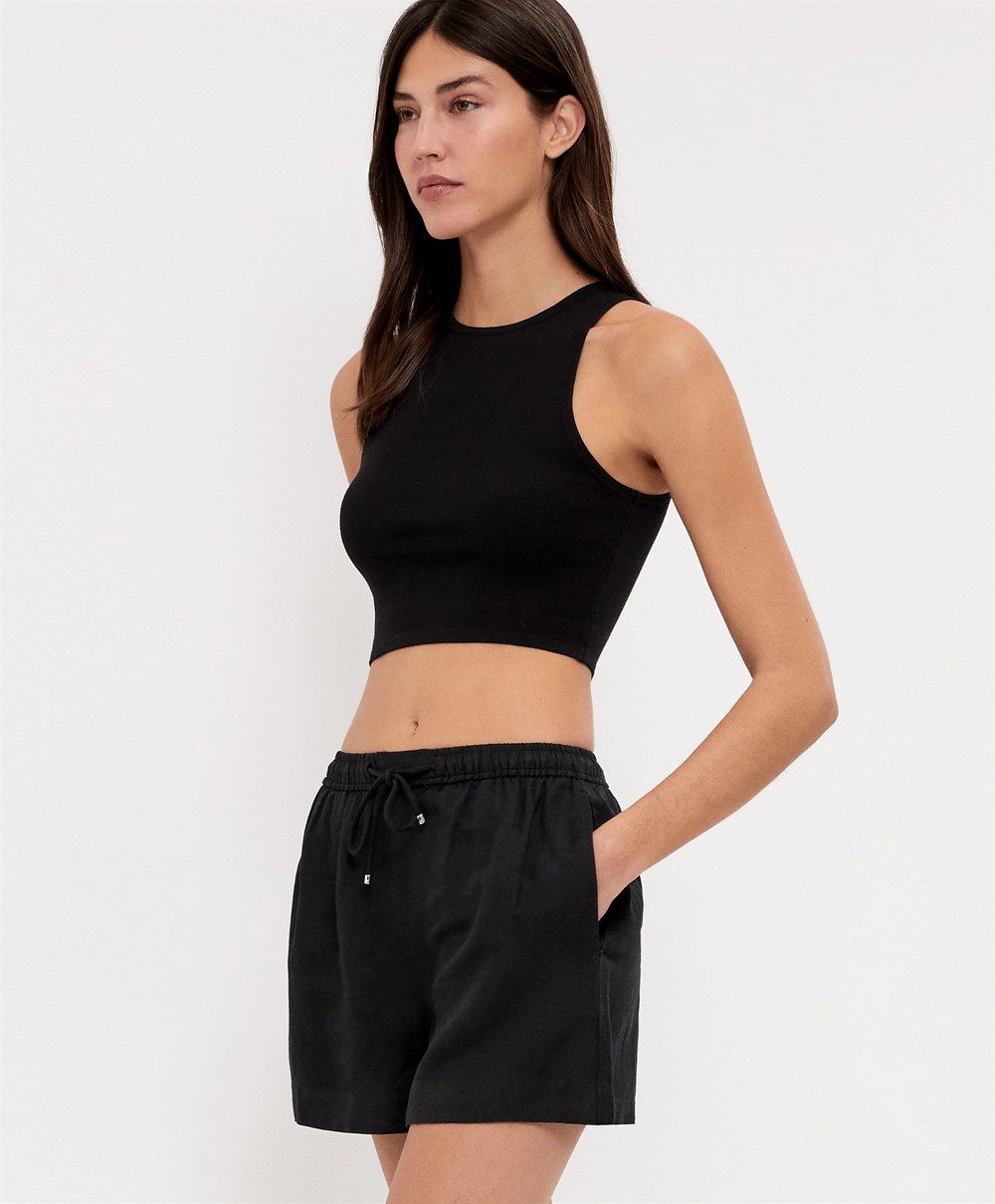 Oysho Cropped Knit Top Svarte | MSDO81903