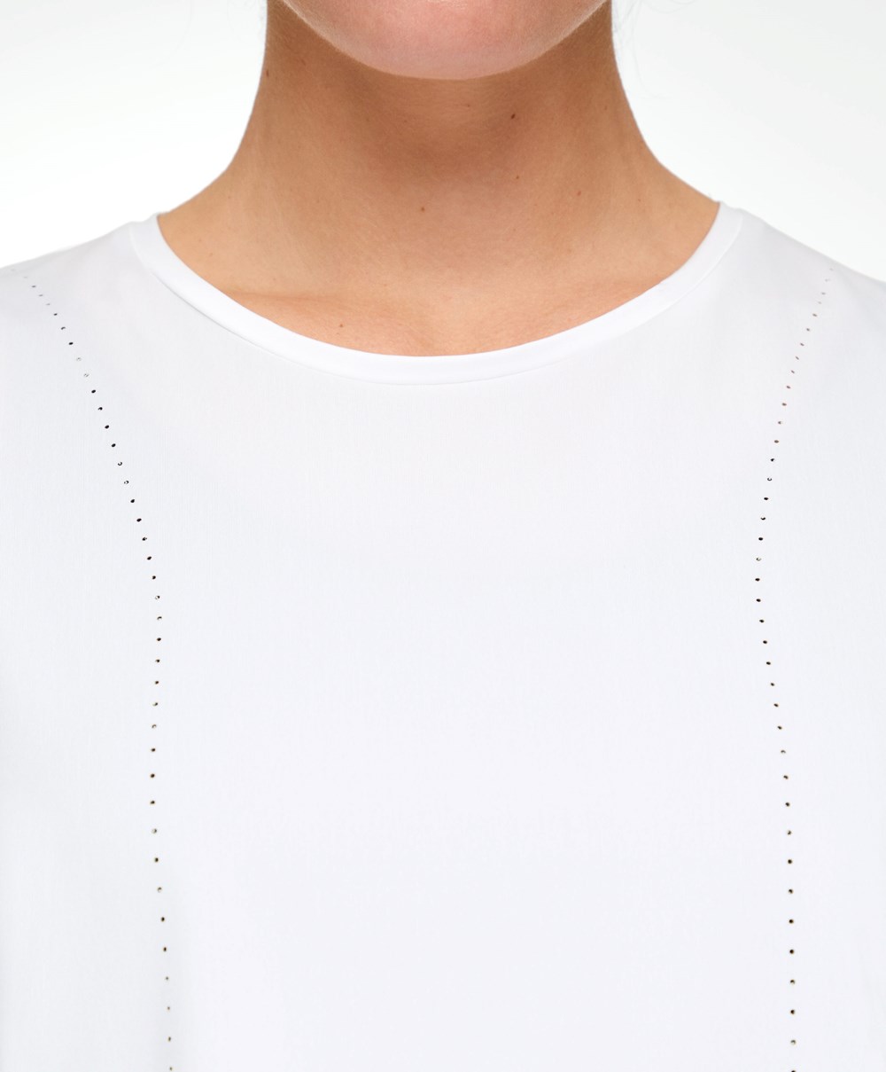 Oysho Cropped Microperforated Technical Ermeløse T-shirt Hvite | ORAL96371