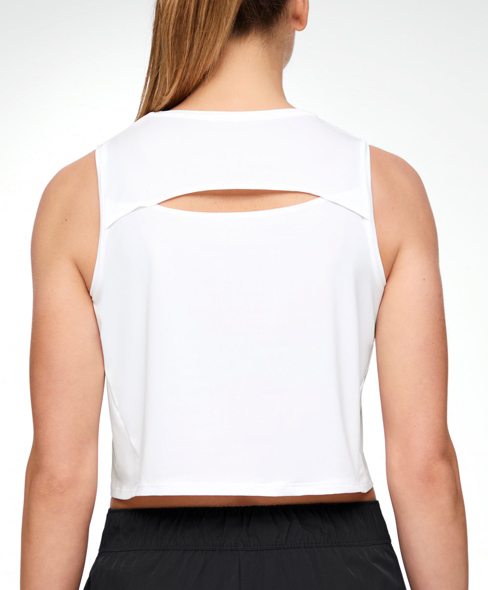 Oysho Cropped Microperforated Technical Ermeløse T-shirt Hvite | ORAL96371