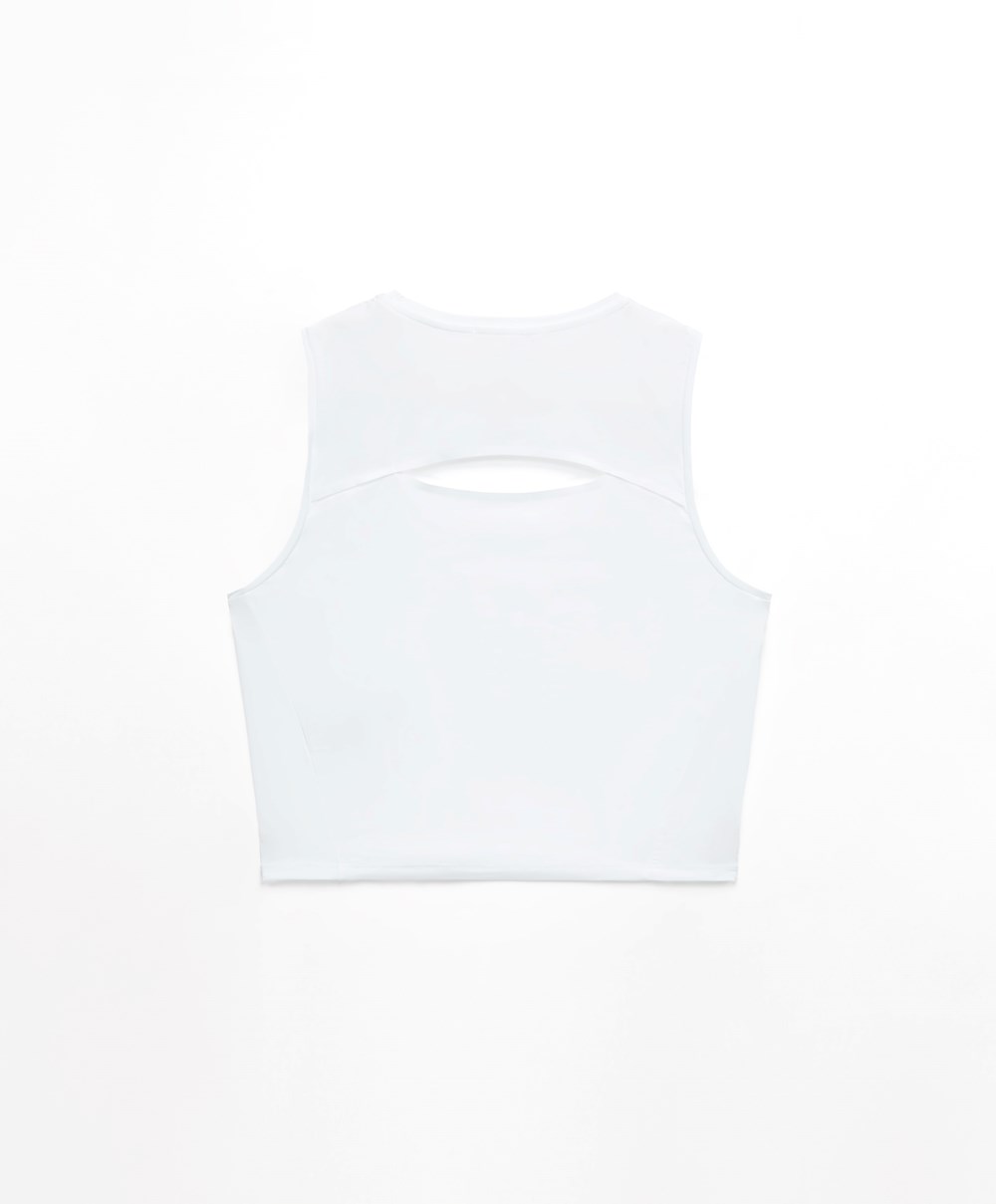 Oysho Cropped Microperforated Technical Ermeløse T-shirt Hvite | ORAL96371