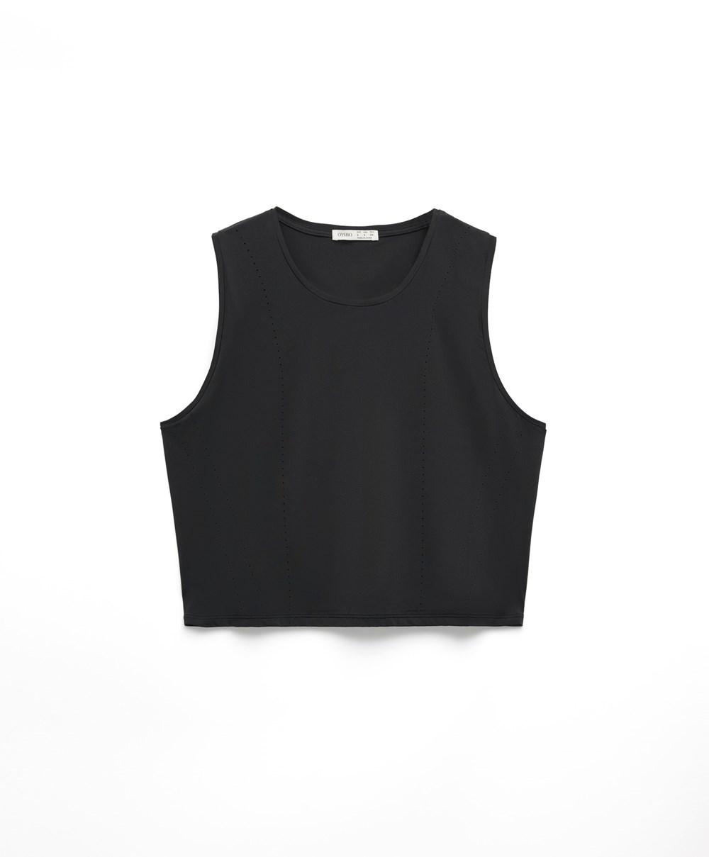 Oysho Cropped Microperforated Technical Ermeløse T-shirt Svarte | RPYI52698