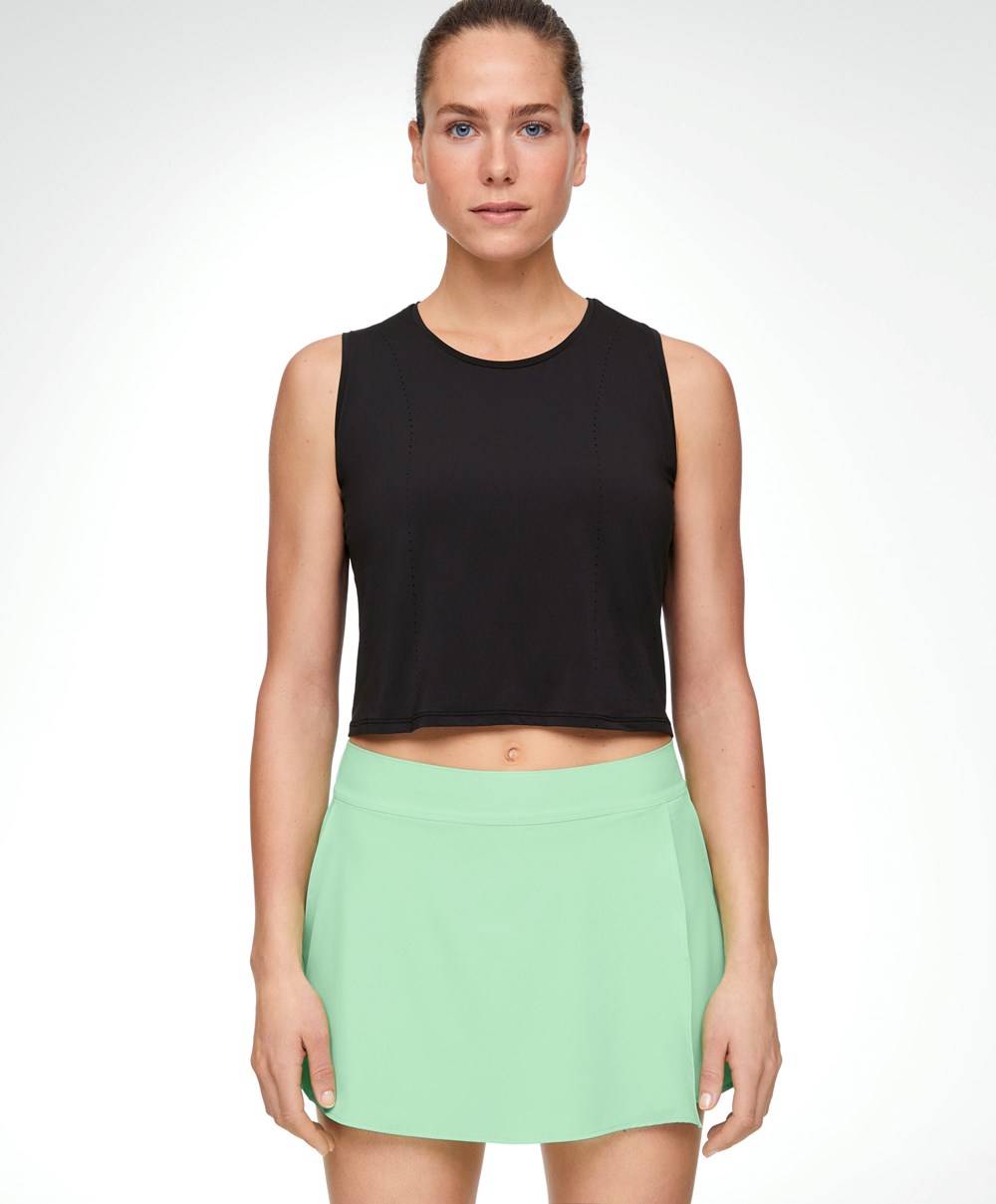 Oysho Cropped Microperforated Technical Ermeløse T-shirt Svarte | RPYI52698