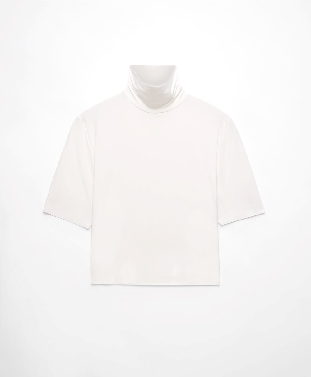 Oysho Cropped T-shirt With Raised Neck Hvite | GTAY09218