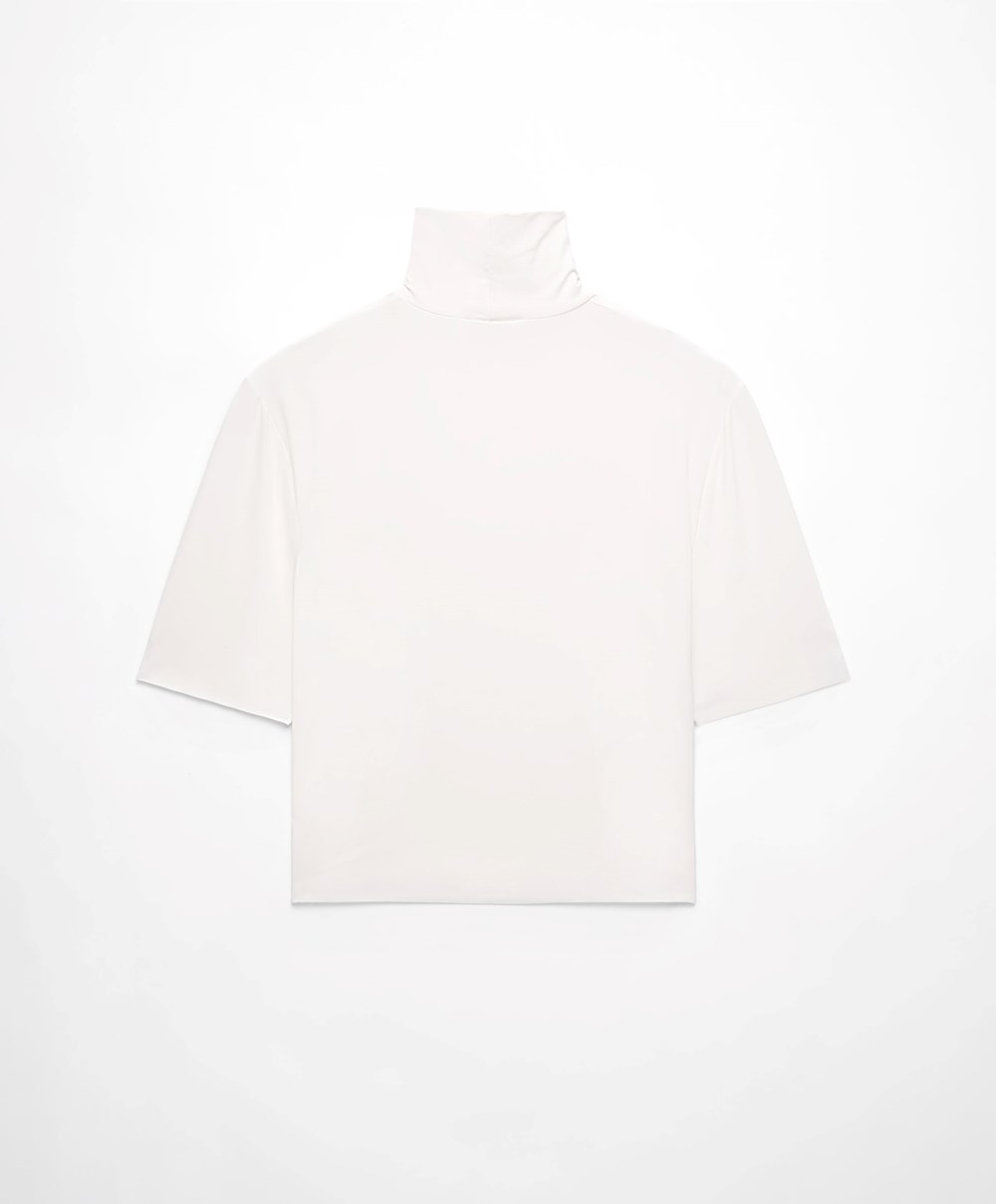 Oysho Cropped T-shirt With Raised Neck Hvite | GTAY09218