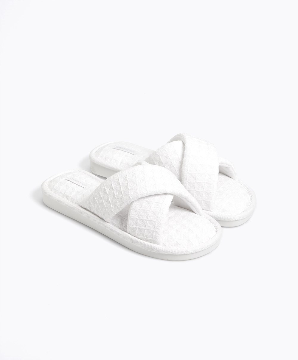 Oysho Crossover Waffle Sandals Hvite | MQHJ91506