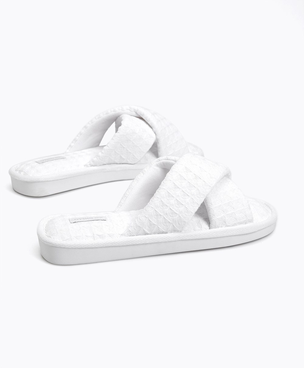 Oysho Crossover Waffle Sandals Hvite | MQHJ91506