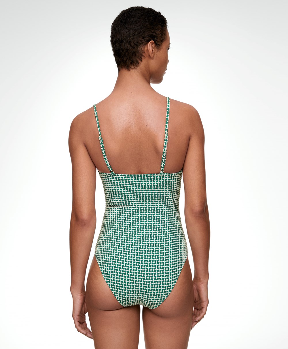 Oysho Ditsy Geometric Notched Neckline Swimsuit Grønn | PCEW39412