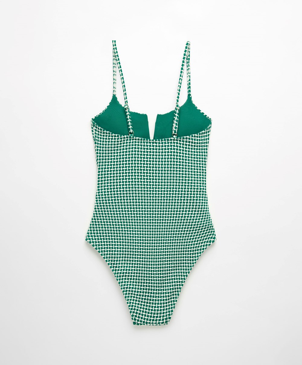 Oysho Ditsy Geometric Notched Neckline Swimsuit Grønn | PCEW39412