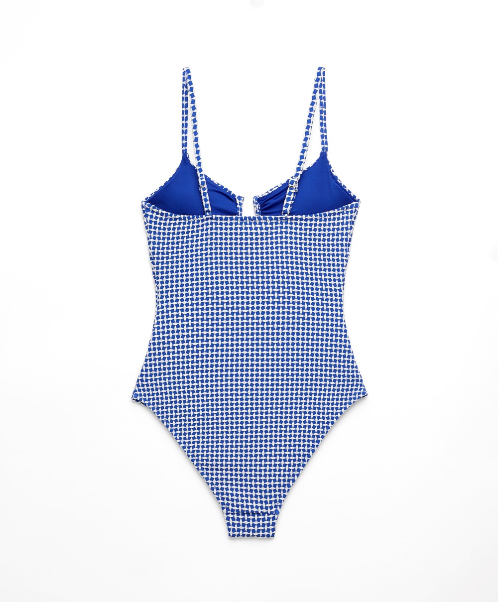 Oysho Ditsy Geometric U-notch Neckline Swimsuit Blå | YSTK10297