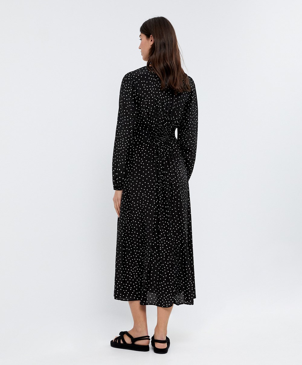 Oysho Dotted Long-sleeved Long Kjoler Svarte | BOPD74089