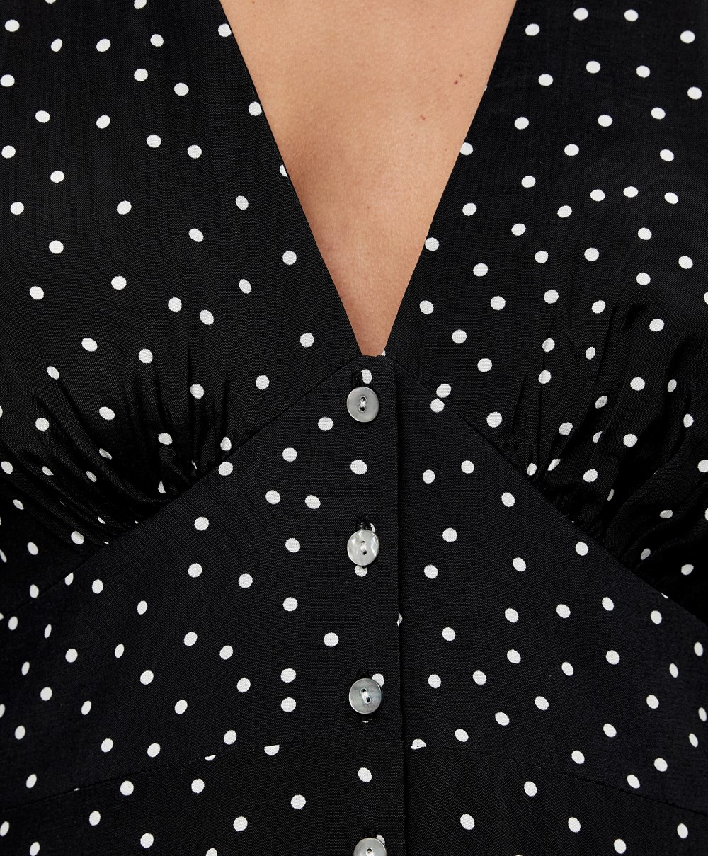 Oysho Dotted Long-sleeved Long Kjoler Svarte | JIQZ74203