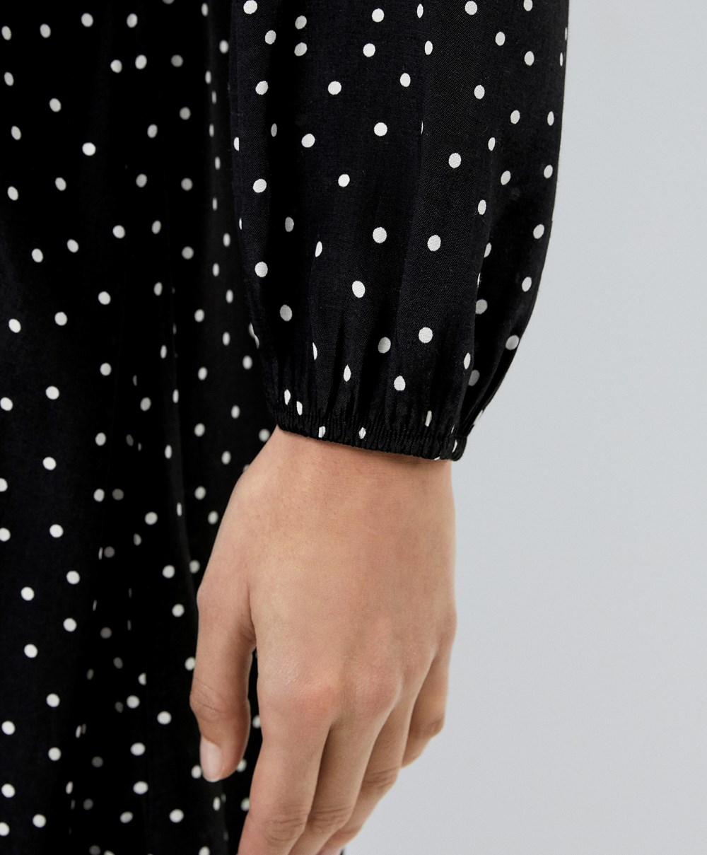 Oysho Dotted Long-sleeved Long Kjoler Svarte | JIQZ74203