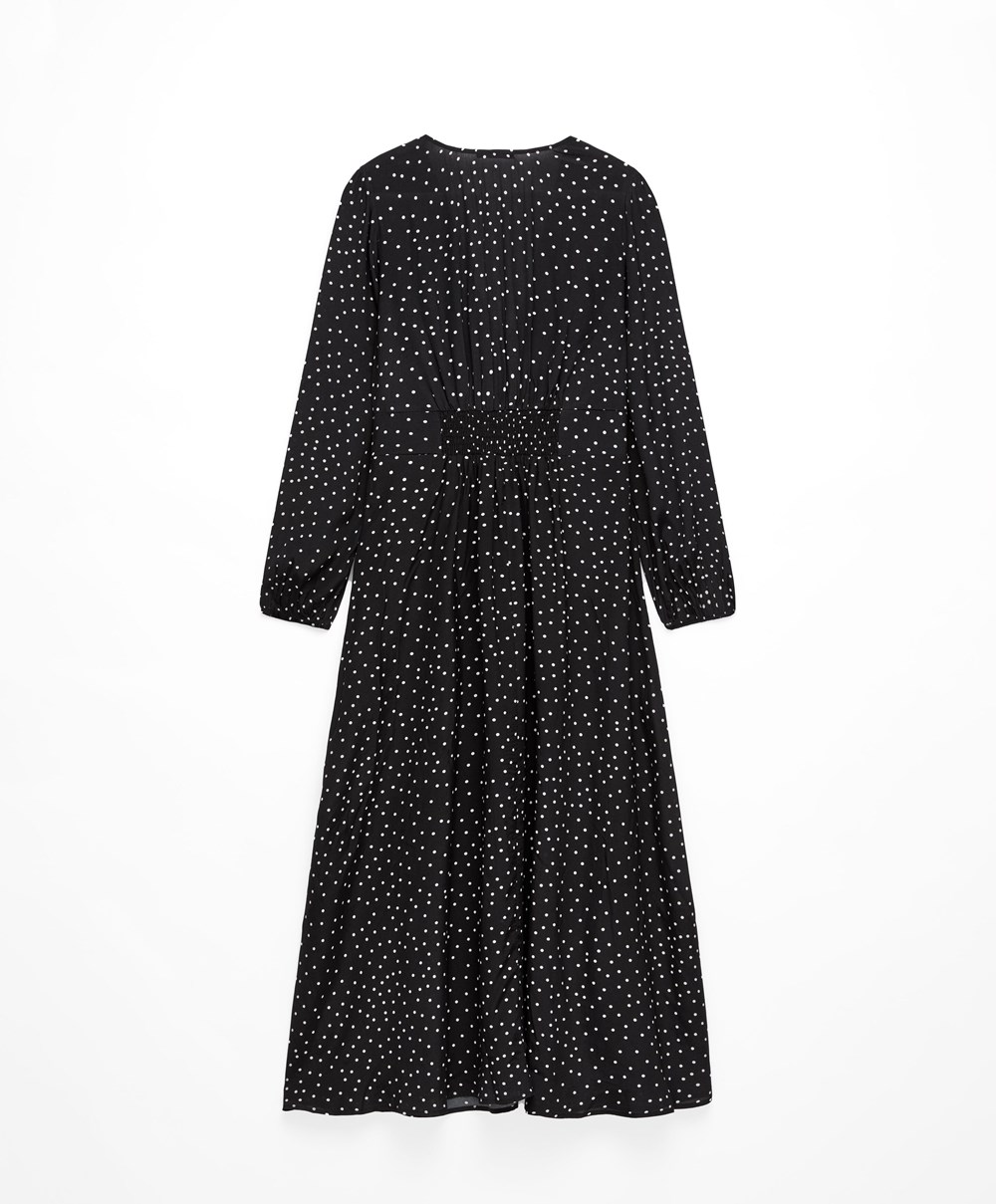 Oysho Dotted Long-sleeved Long Kjoler Svarte | JIQZ74203