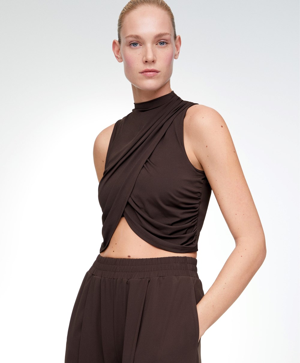 Oysho Draped Crop Top Brune | PYHD16584