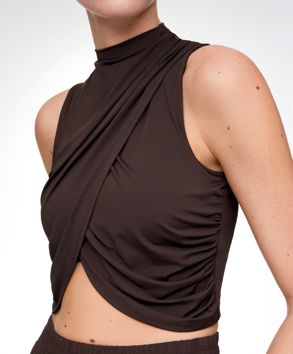 Oysho Draped Crop Top Brune | PYHD16584