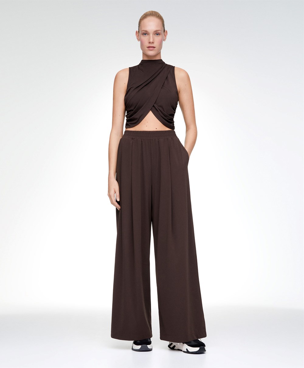 Oysho Draped Crop Top Brune | PYHD16584