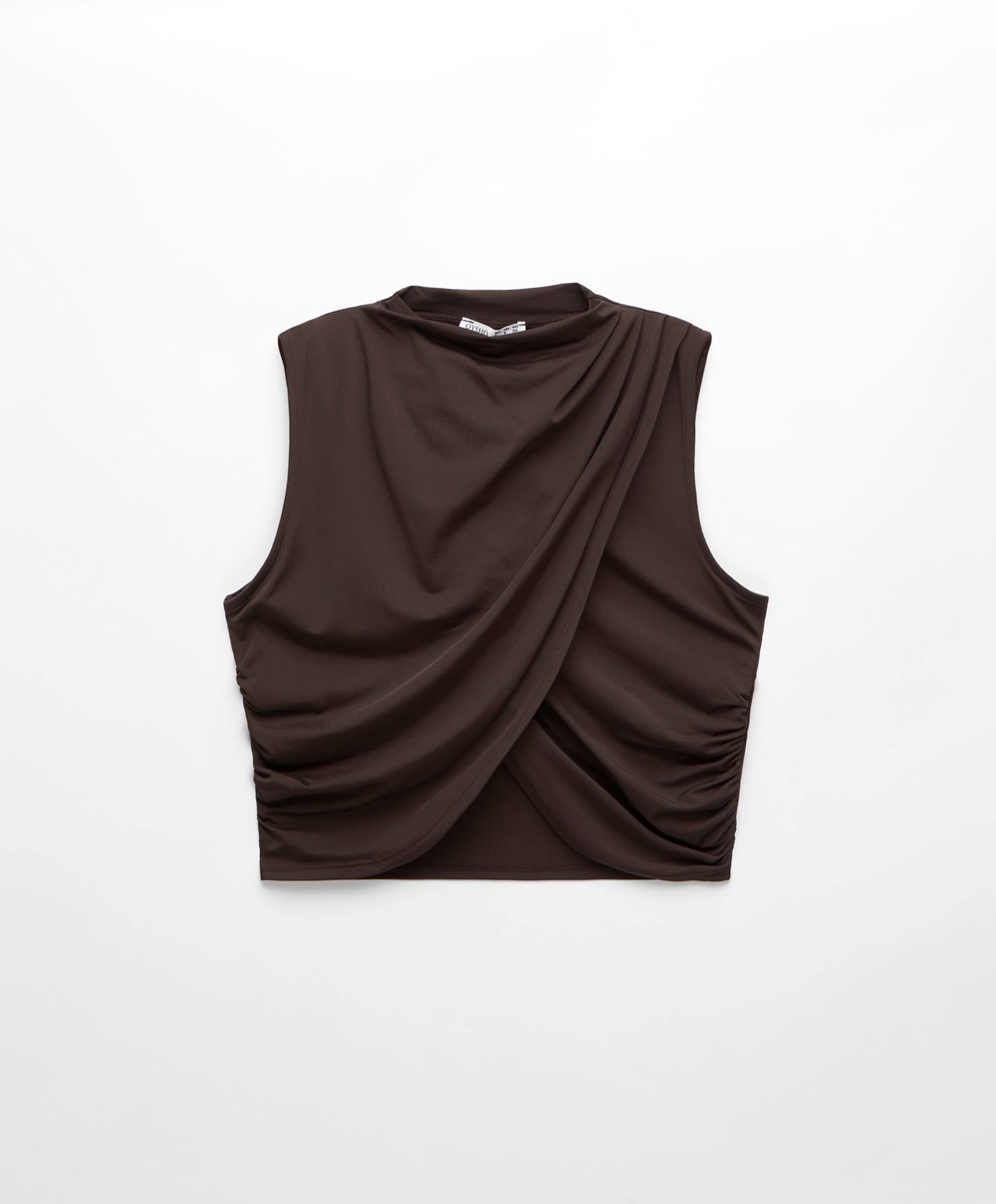 Oysho Draped Crop Top Brune | PYHD16584