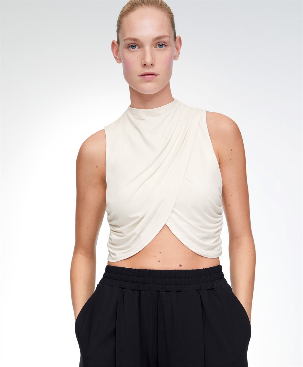 Oysho Draped Crop Top Cream-white | JUZT62539