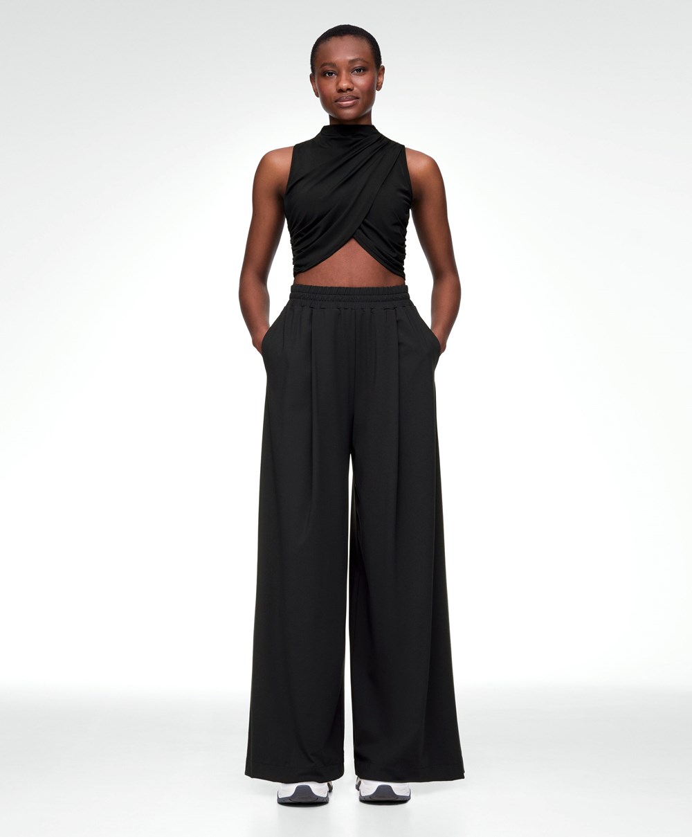 Oysho Draped Crop Top Svarte | ZYNH24365