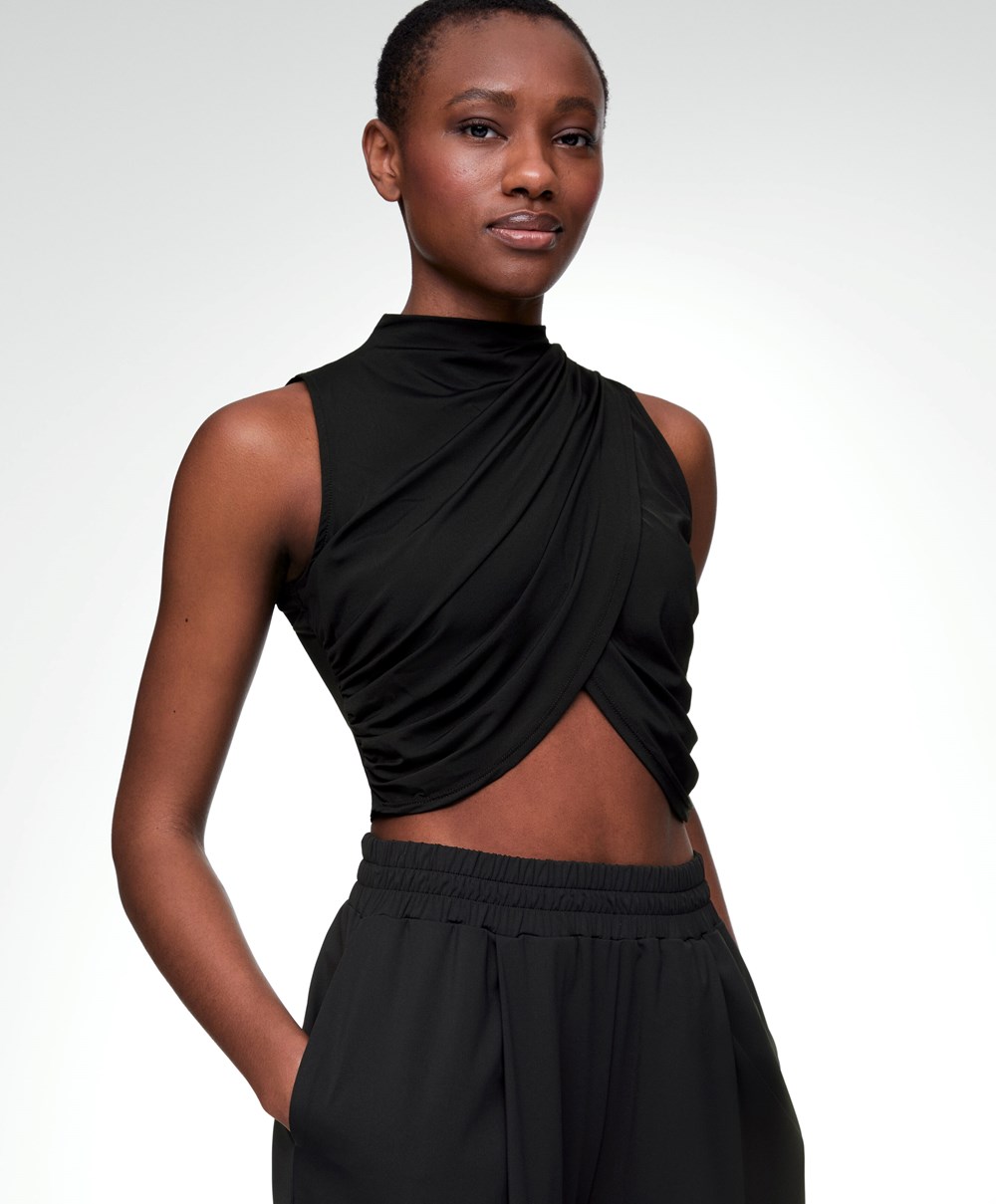 Oysho Draped Crop Top Svarte | ZYNH24365