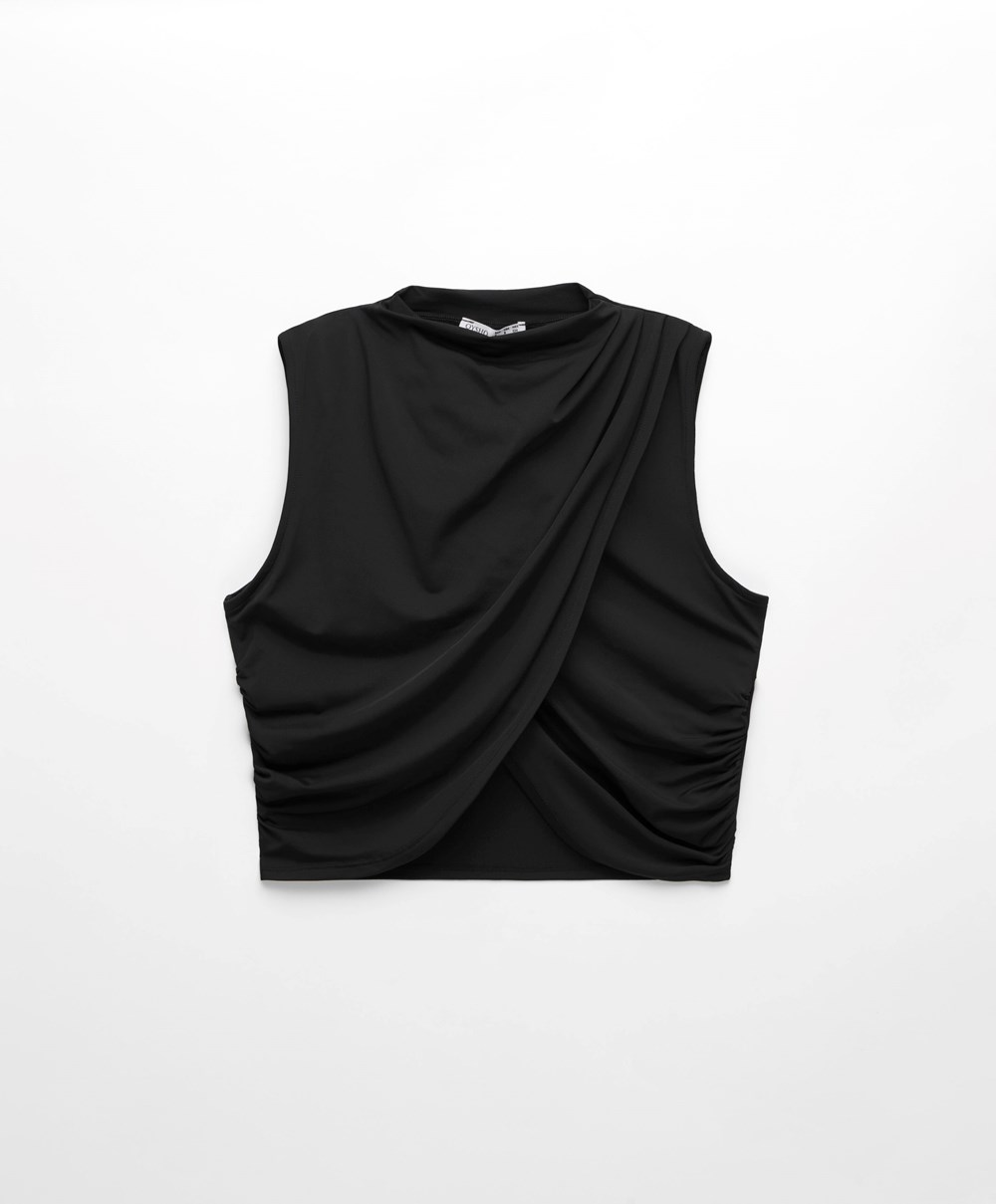 Oysho Draped Crop Top Svarte | ZYNH24365