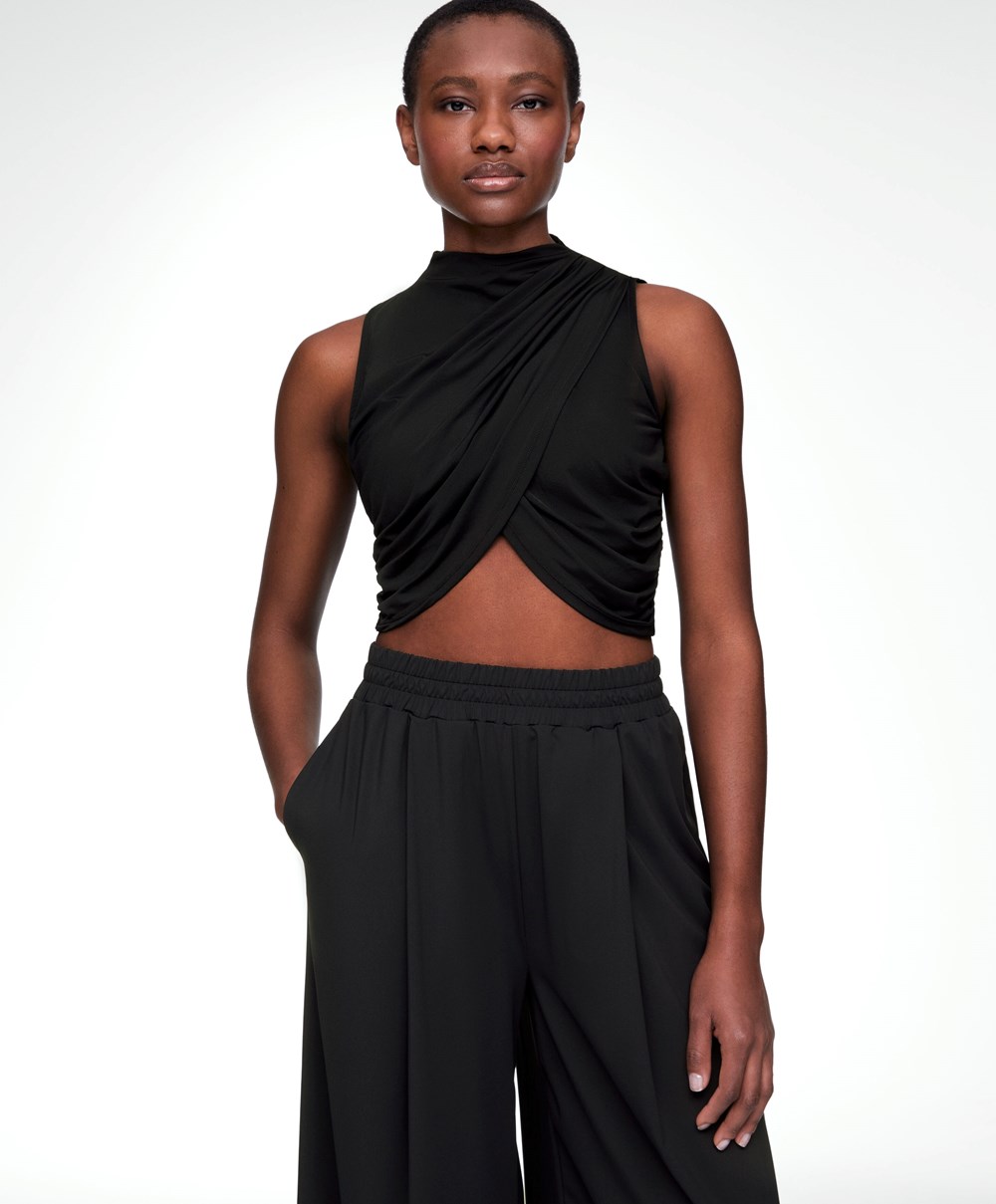 Oysho Draped Crop Top Svarte | ZYNH24365