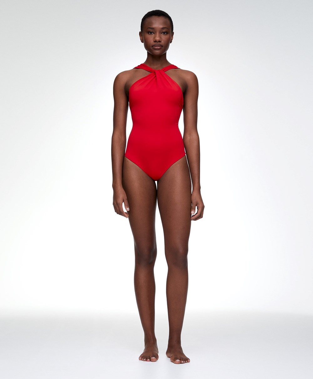 Oysho Draped Halter Swimsuit Rød | ZVUL70136