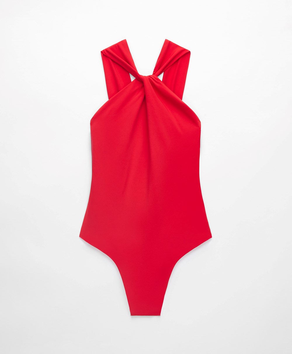 Oysho Draped Halter Swimsuit Rød | ZVUL70136