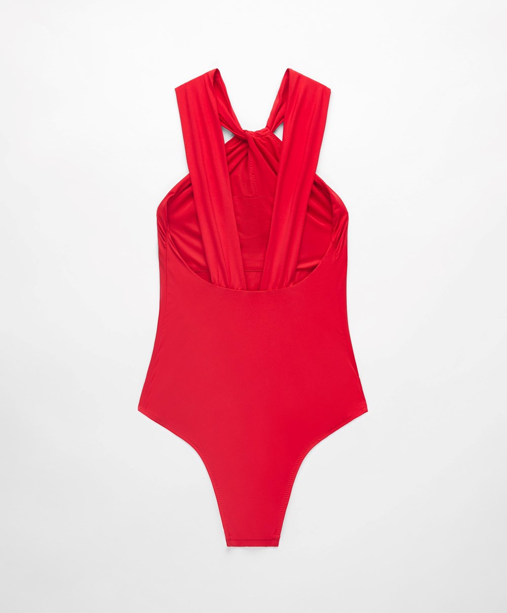 Oysho Draped Halter Swimsuit Rød | ZVUL70136