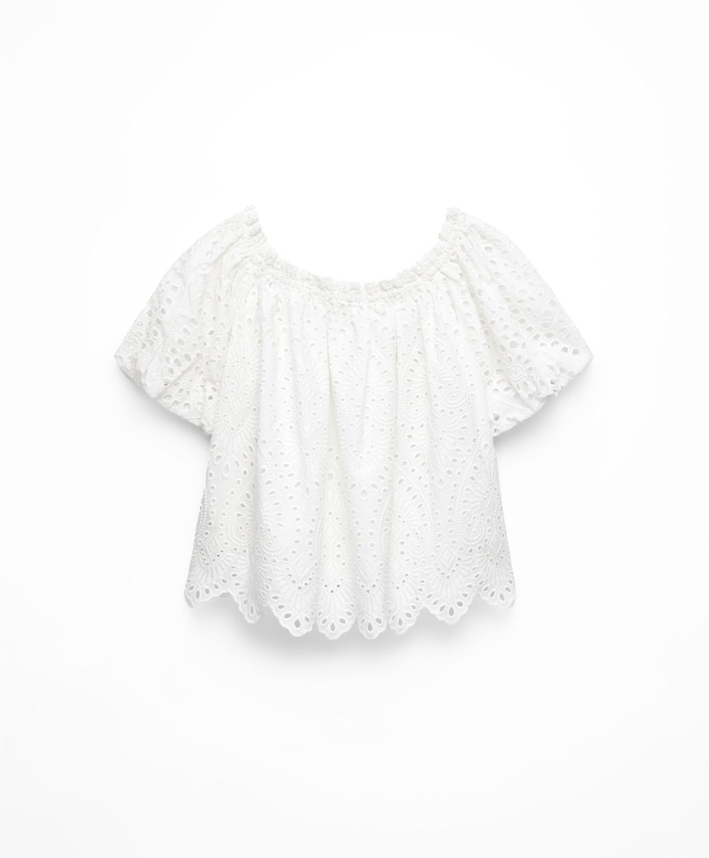 Oysho Embroidered 100% Bomull Off-shoulder Top Hvite | UZSO06748