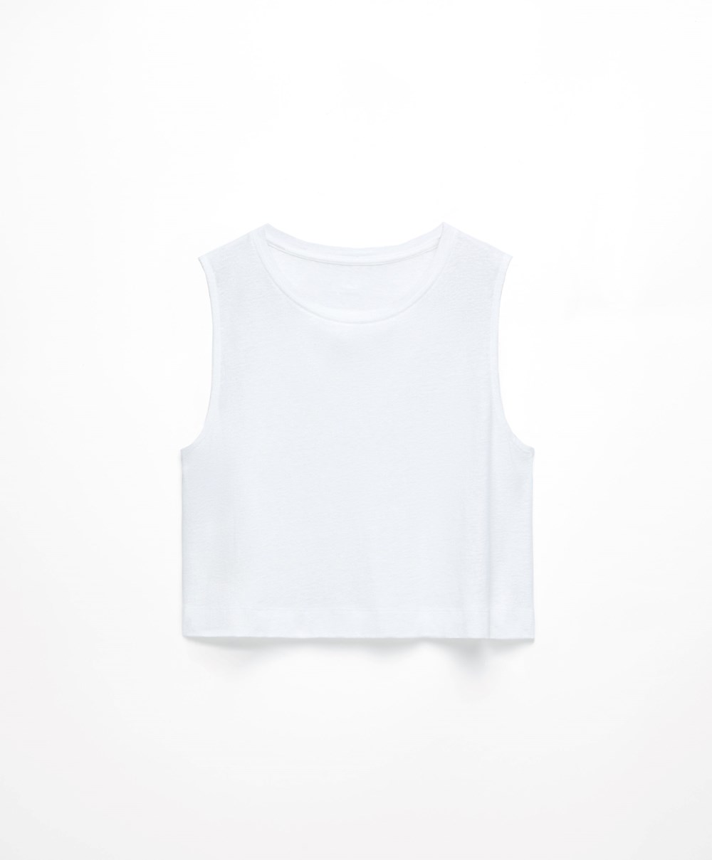 Oysho Ermeløse Linen T-shirt Hvite | JRTP71053