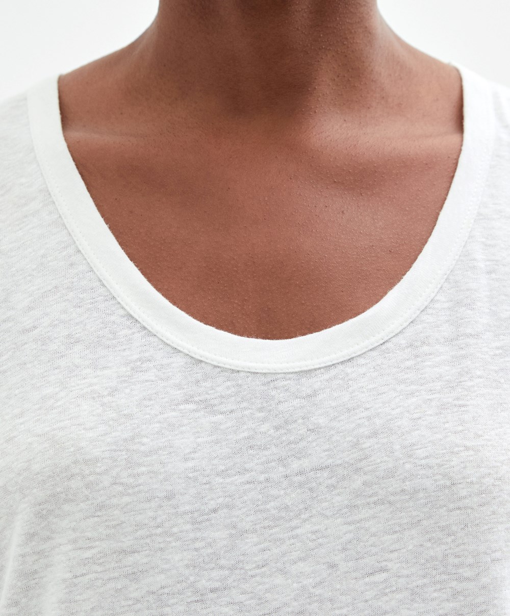 Oysho Ermeløse Linen T-shirt Hvite | WAEF02468