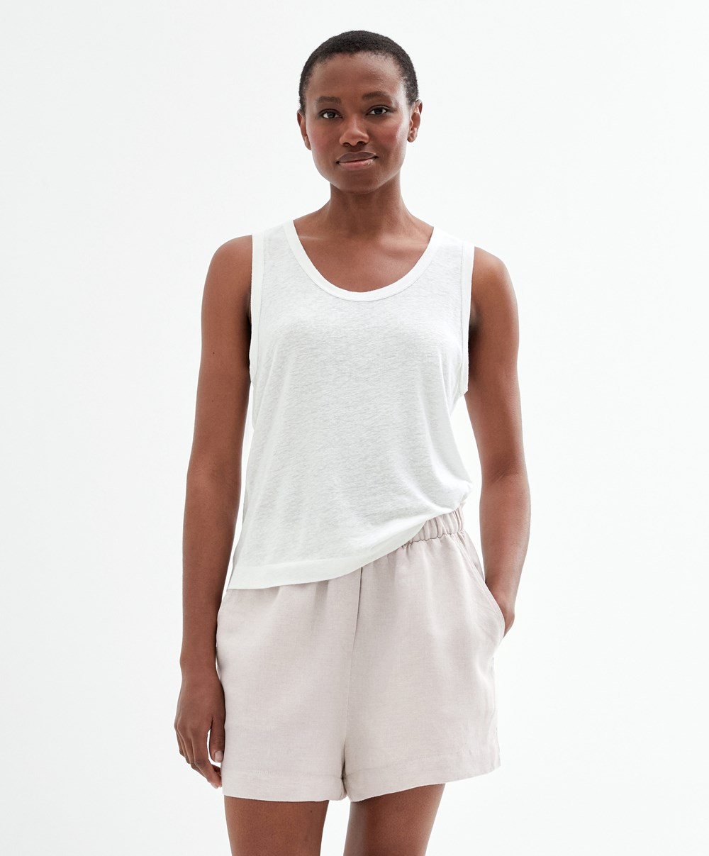 Oysho Ermeløse Linen T-shirt Hvite | WAEF02468