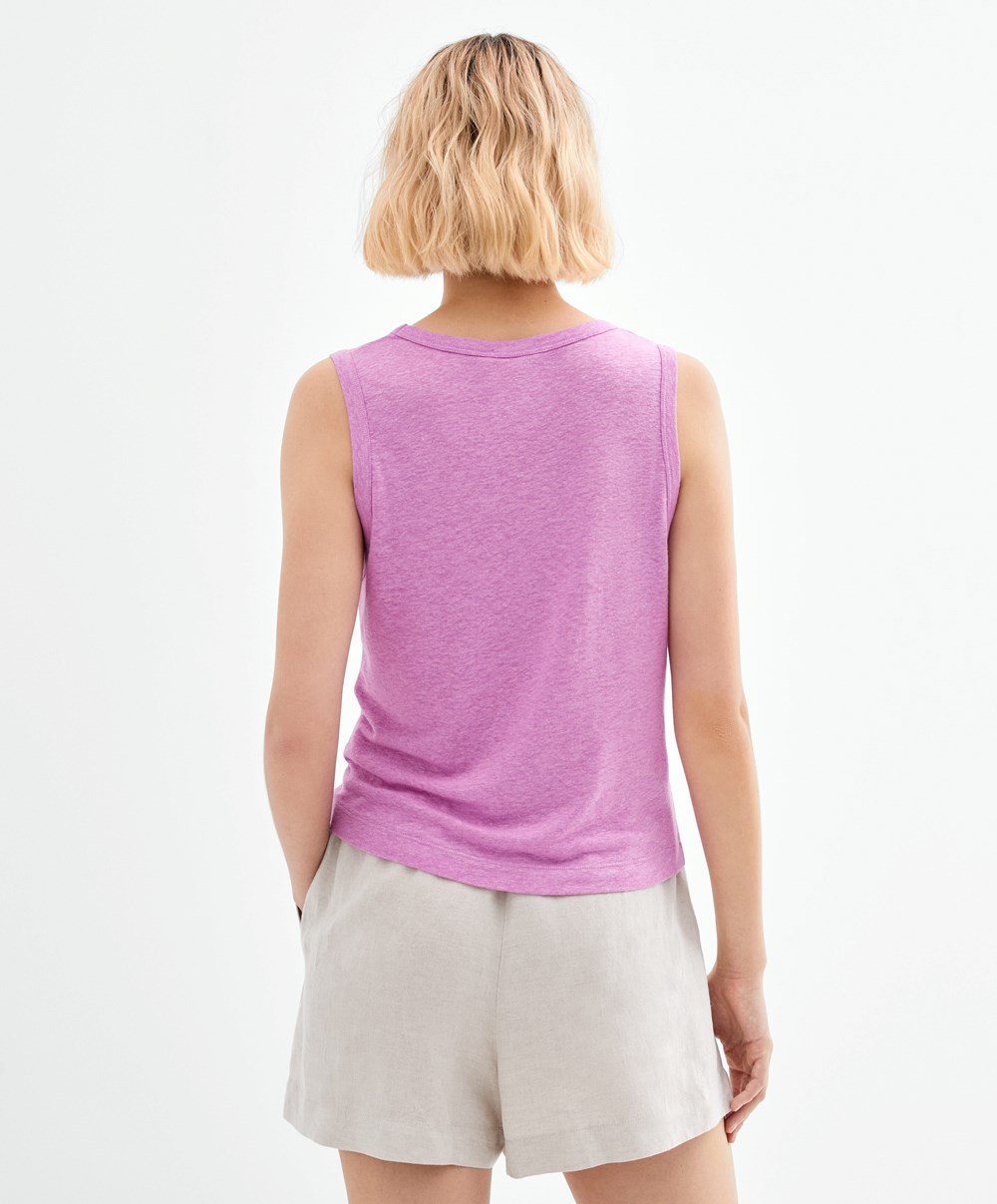 Oysho Ermeløse Linen T-shirt Rosa | ZABR85214