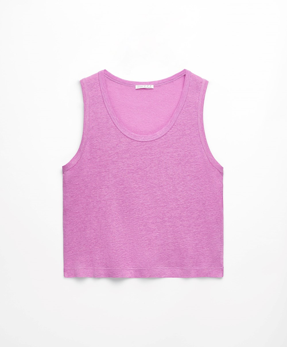 Oysho Ermeløse Linen T-shirt Rosa | ZABR85214