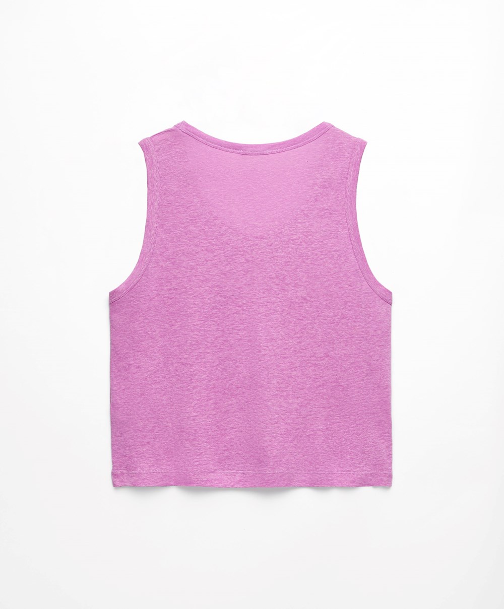 Oysho Ermeløse Linen T-shirt Rosa | ZABR85214