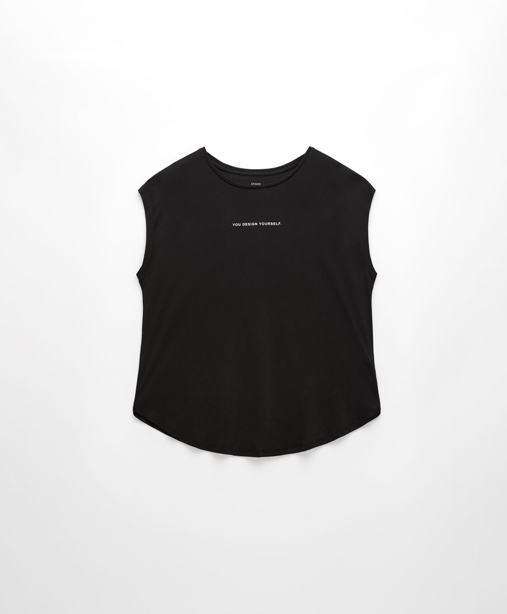 Oysho Ermeløse Modal T-shirt Svarte | TCEB05236