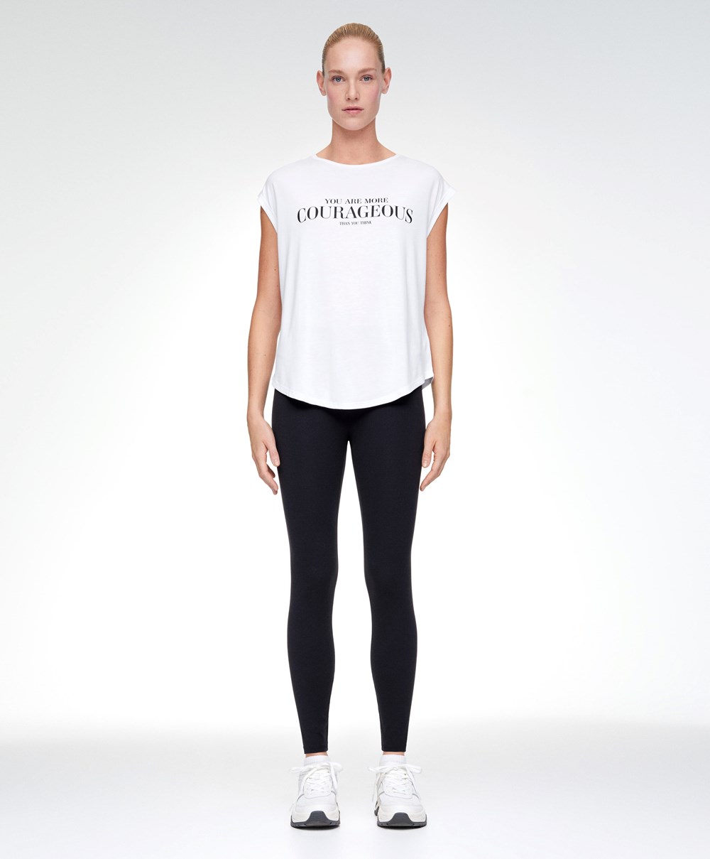 Oysho Ermeløse Modal T-shirt With Text Ecru | XHJQ09478