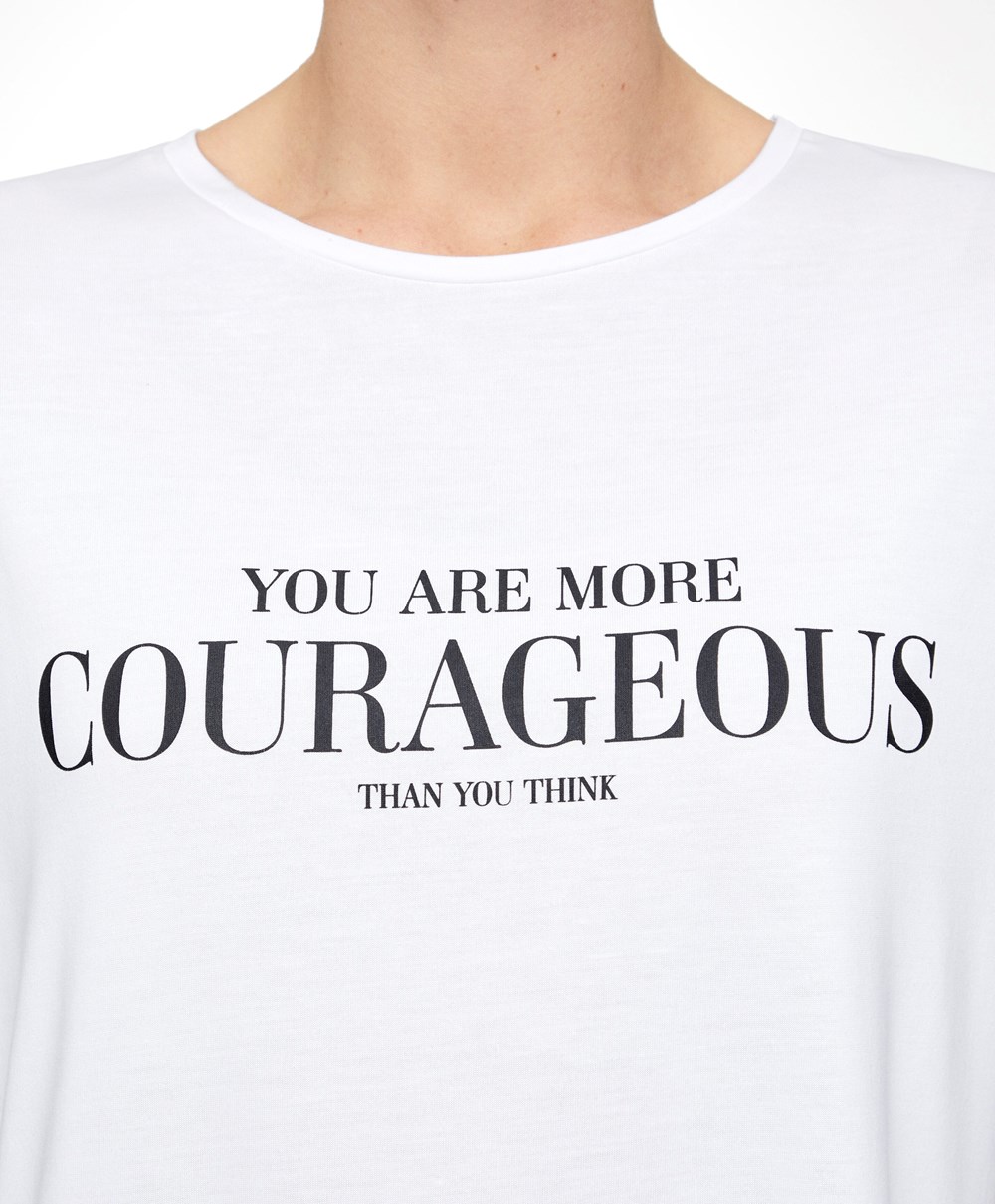 Oysho Ermeløse Modal T-shirt With Text Ecru | XHJQ09478